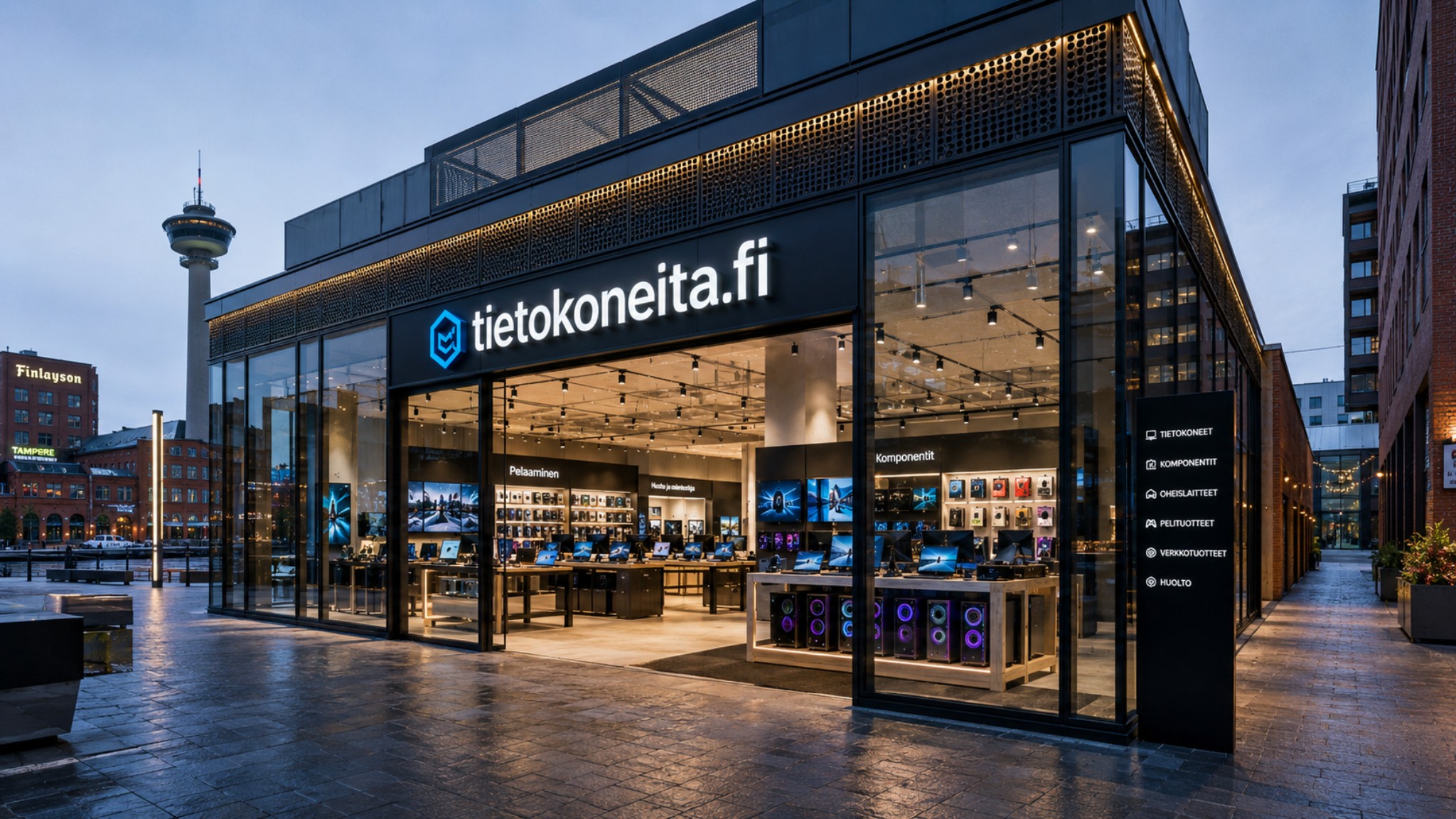 Moderni tietokonekaupan esittelykuva käytetyistä kannettavista tietokoneista Tampereella